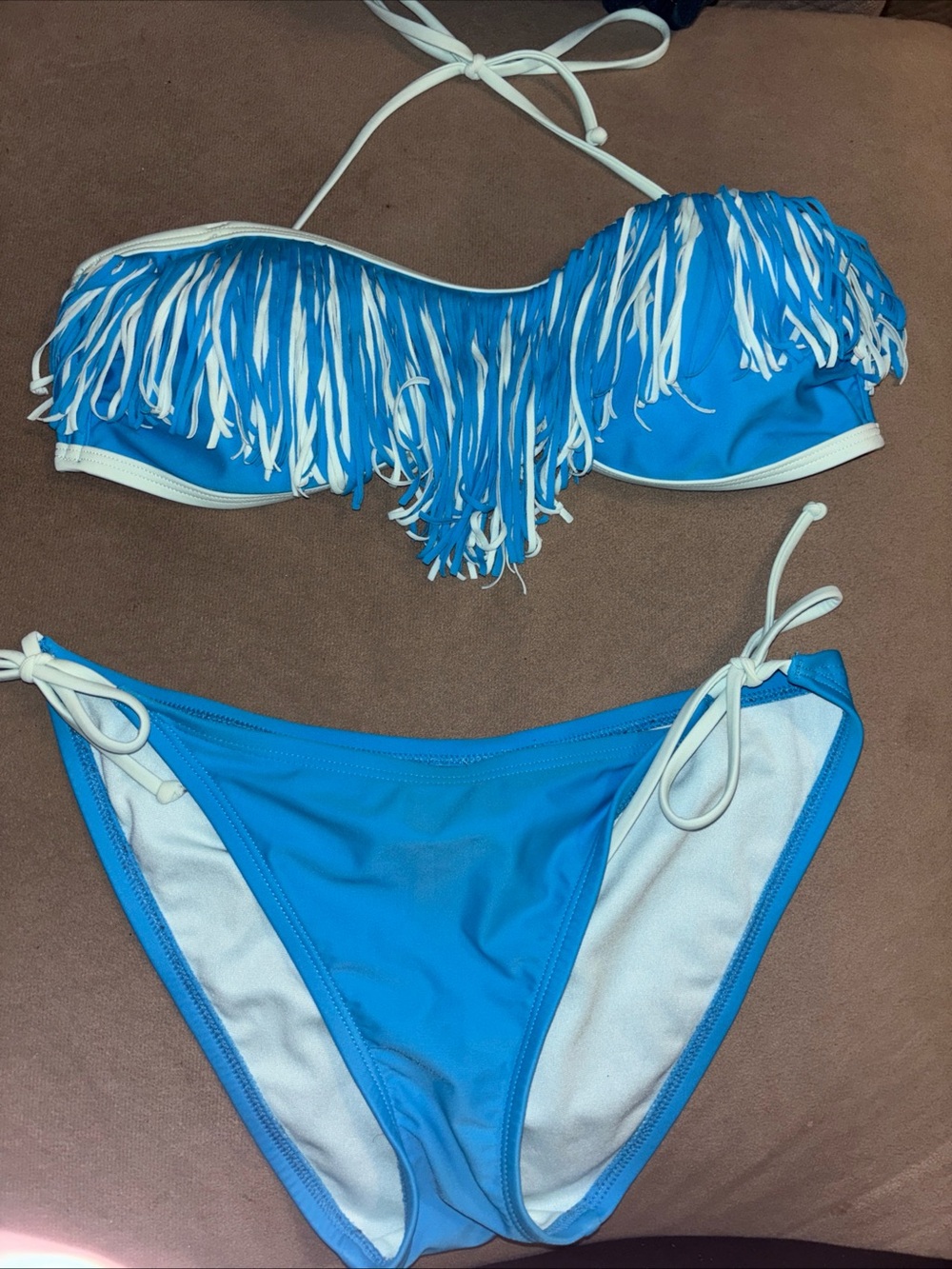 Hollister Blue and Fringe Bandeau Bikini